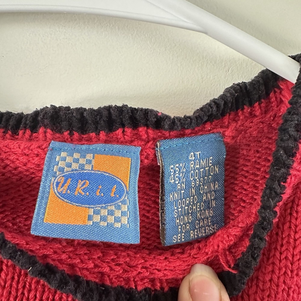 VTG URIT 4T Girls Red Heart Knit Sweater Valentines 90s Cottagecore Colorblock - Picture 5 of 10
